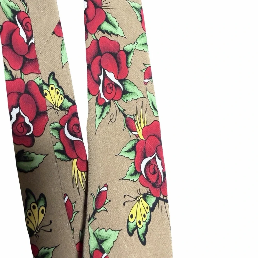 Ed Hardy By Christian Audigier Silk Neck Tie Skull Roses Dragon Tattoo 60